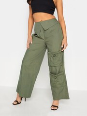 PixieGirl Petite Green Fold Over Cargo 100% Cotton Trousers - Image 1 of 4