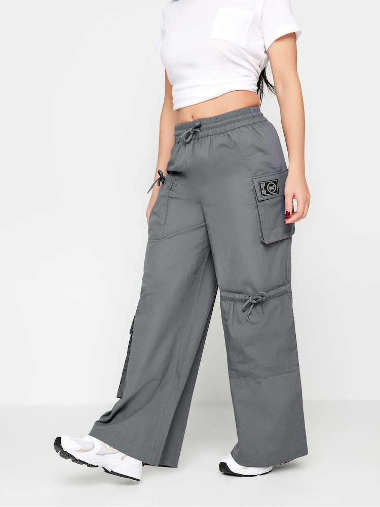 PixieGirl Petite Grey Pocket Detail Label Cargo 100% Cotton Trousers - Image 1 of 4