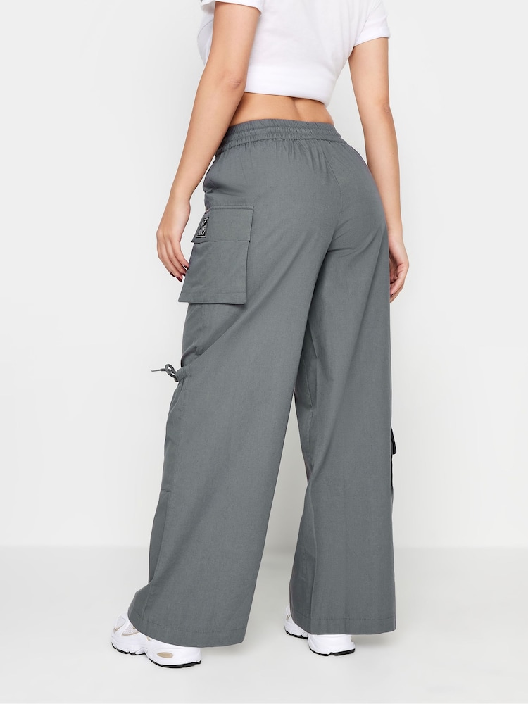 PixieGirl Petite Grey Pocket Detail Label Cargo 100% Cotton Trousers - Image 2 of 4