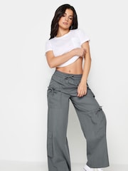 PixieGirl Petite Grey Pocket Detail Label Cargo 100% Cotton Trousers - Image 3 of 4