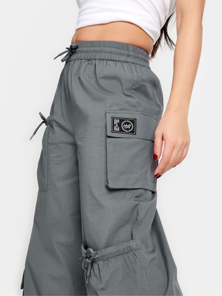 PixieGirl Petite Grey Pocket Detail Label Cargo 100% Cotton Trousers - Image 4 of 4