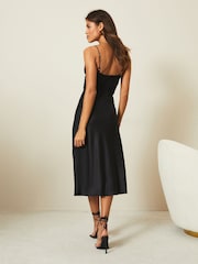 Lipsy Black Petite Satin Bias Cut Midi Skirt - Image 2 of 4