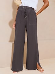 Lipsy Navy Blue Wide Leg Trousers With A Touch Of Linen - Image 1 of 4