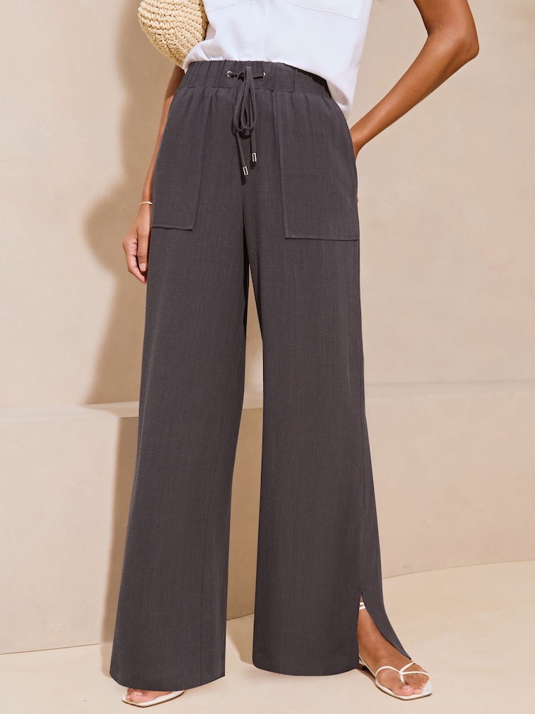 Lipsy Navy Blue Wide Leg Trousers With A Touch Of Linen - Image 1 of 4 Lipsy Navy Blue Wide Leg Trousers With A Touch Of Linen - Image 1 of 4