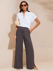 Lipsy Navy Blue Wide Leg Trousers With A Touch Of Linen - Image 3 of 4