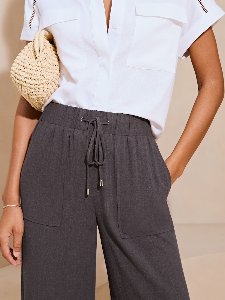 Lipsy Navy Blue Wide Leg Trousers With A Touch Of Linen - Image 4 of 4 Lipsy Navy Blue Wide Leg Trousers With A Touch Of Linen - Image 4 of 4