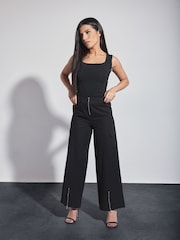 PixieGirl Petite Black Zip Cargo 100% Cotton Trousers - Image 1 of 6