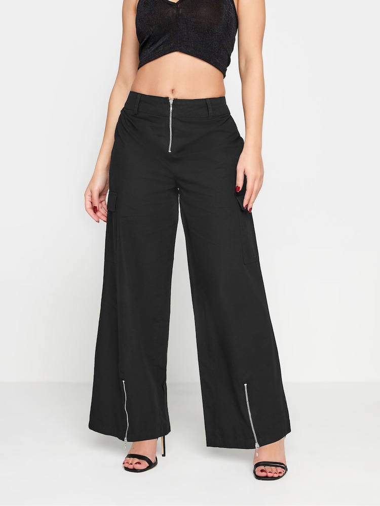 PixieGirl Petite Black Zip Cargo 100% Cotton Trousers - Image 2 of 6