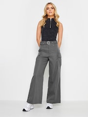PixieGirl Petite Grey Belted Wide Leg Cargo Trousers - Image 3 of 5