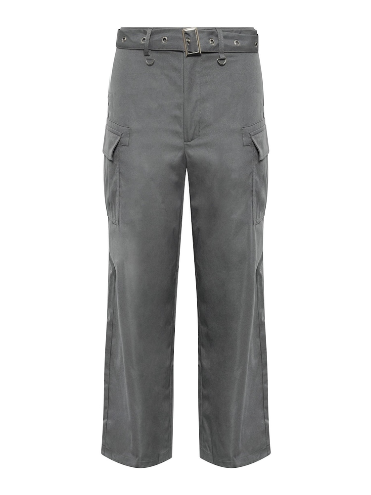 PixieGirl Petite Grey Belted Wide Leg Cargo Trousers - Image 5 of 5