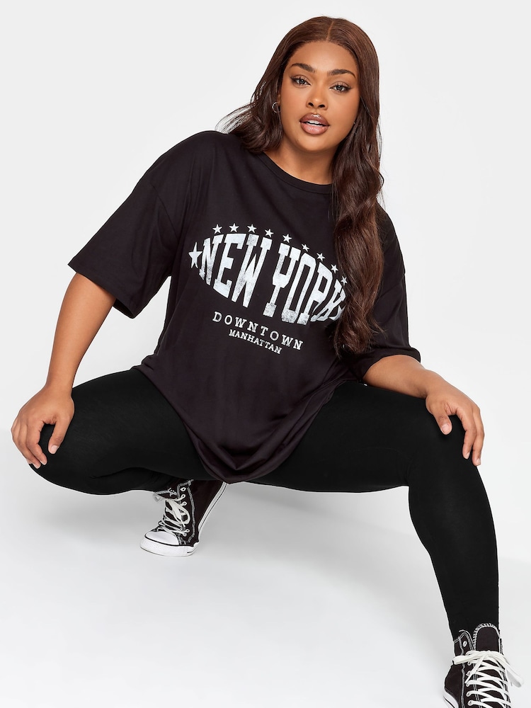 Yours Curve Black Tummy Control Soft Touch Stretch Leggings - Image 1 of 4