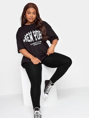Yours Curve Black Tummy Control Soft Touch Stretch Leggings - Image 3 of 4