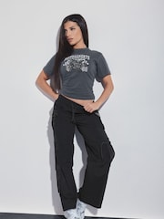 שחור - PixieGirl Petite Pocket Detail Label Cargo 100% Cotton Trousers - Image 2 of 6