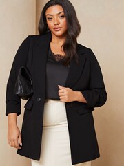 Lipsy Black crepe Curve Relaxed Longline Tailored Blazer - Image 1 of 4