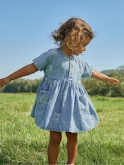 modra Flower Denim - Sproščena 100% bombažna obleka (3mths-8yrs) - Slika 1 iz 6