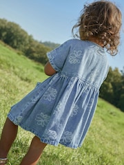 modra Flower Denim - Sproščena 100% bombažna obleka (3mths-8yrs) - Slika 2 iz 6