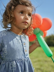modra Flower Denim - Sproščena 100% bombažna obleka (3mths-8yrs) - Slika 3 iz 6