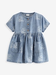 modra Flower Denim - Sproščena 100% bombažna obleka (3mths-8yrs) - Slika 4 iz 6