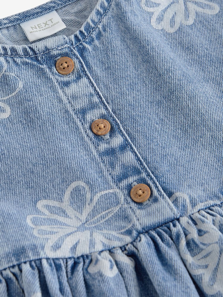 modra Flower Denim - Sproščena 100% bombažna obleka (3mths-8yrs) - Slika 6 iz 6