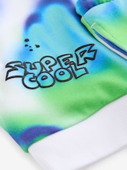 Blue/Green Tie Dye Graffiti 100% Cotton Short Sleeve Hooded Sweatshirt and Shorts Set (3mths-7yrs) - Image 9 of 10