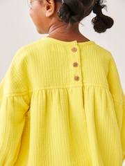 Yellow Textured 100% Cotton Dress (3mths-8yrs) - Image 3 of 10