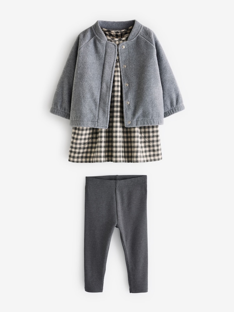 Gingham gris - 100{Ensemble peignoir,Leggings veste et en coton (3mths-8yrs) - Image 6 of 9