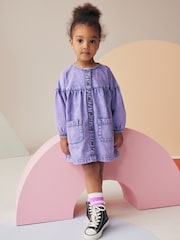 Purple Denim 100% Cotton Button Through Dress (3mths-8yrs) - Image 2 of 7