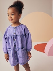 Purple Denim 100% Cotton Button Through Dress (3mths-8yrs) - Image 4 of 7