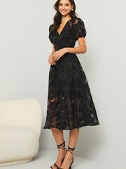 Lipsy Hochwertiges Midi-Skaterkleid mit Gürtel und Ausbrennermuster - Bild 3 von 4
