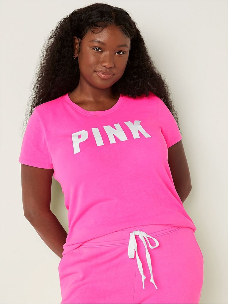 Victoria's Secret PINK Atomic Pink Logo Short Sleeve T-Shirt - Image 1 of 4