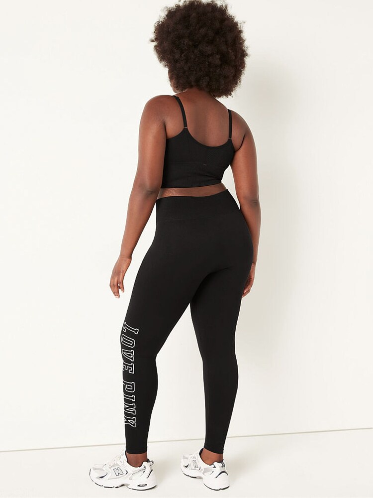 Victoria's Secret PINK Shine Logo Black Seamless High Waist Full Length Legging - Image 2 of 4