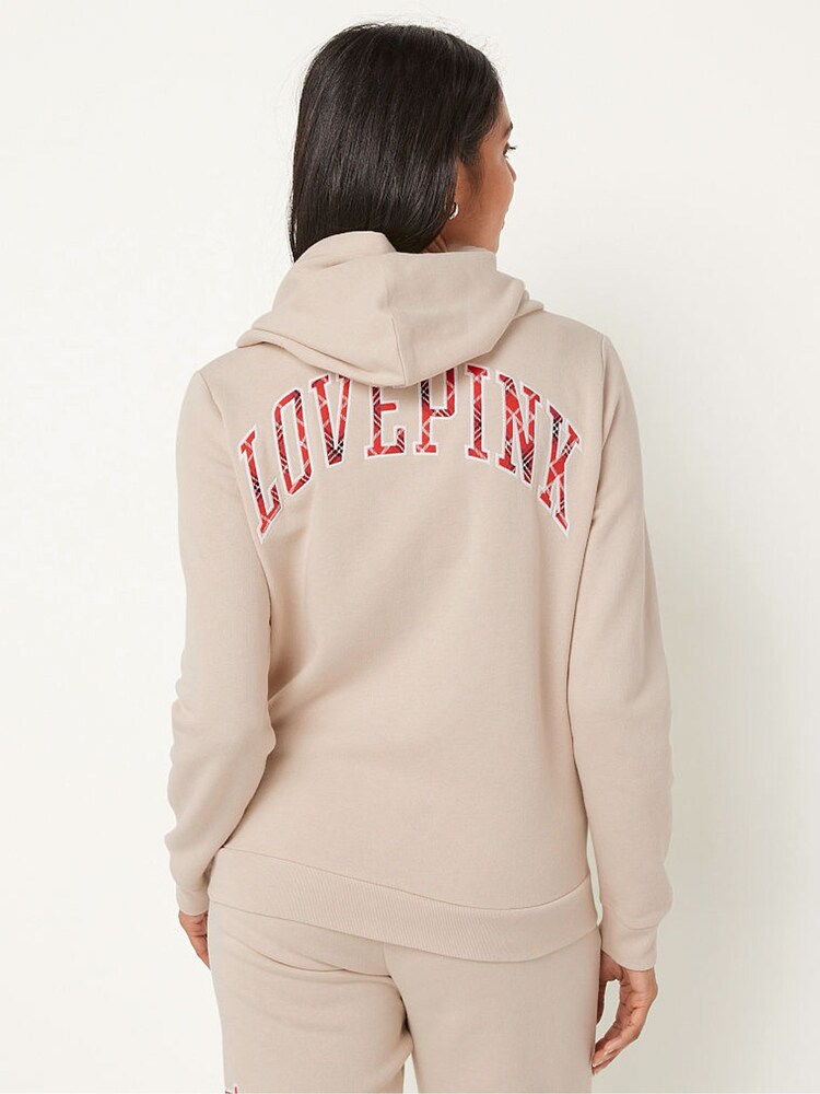 Victoria's Secret PINK Vanilla Bean Plaid Logo Zip Up Lounge Hoodie - Image 2 of 4 Victoria's Secret PINK Vanilla Bean Plaid Logo Zip Up Lounge Hoodie - Image 2 of 4