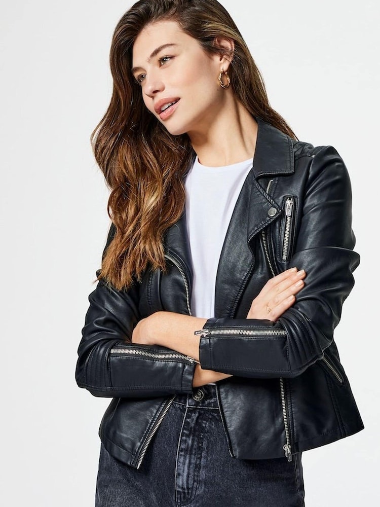 Only Black Faux Leather Biker Jacket - Image 1 of 5