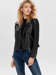 Only Black Faux Leather Biker Jacket - Image 2 of 5