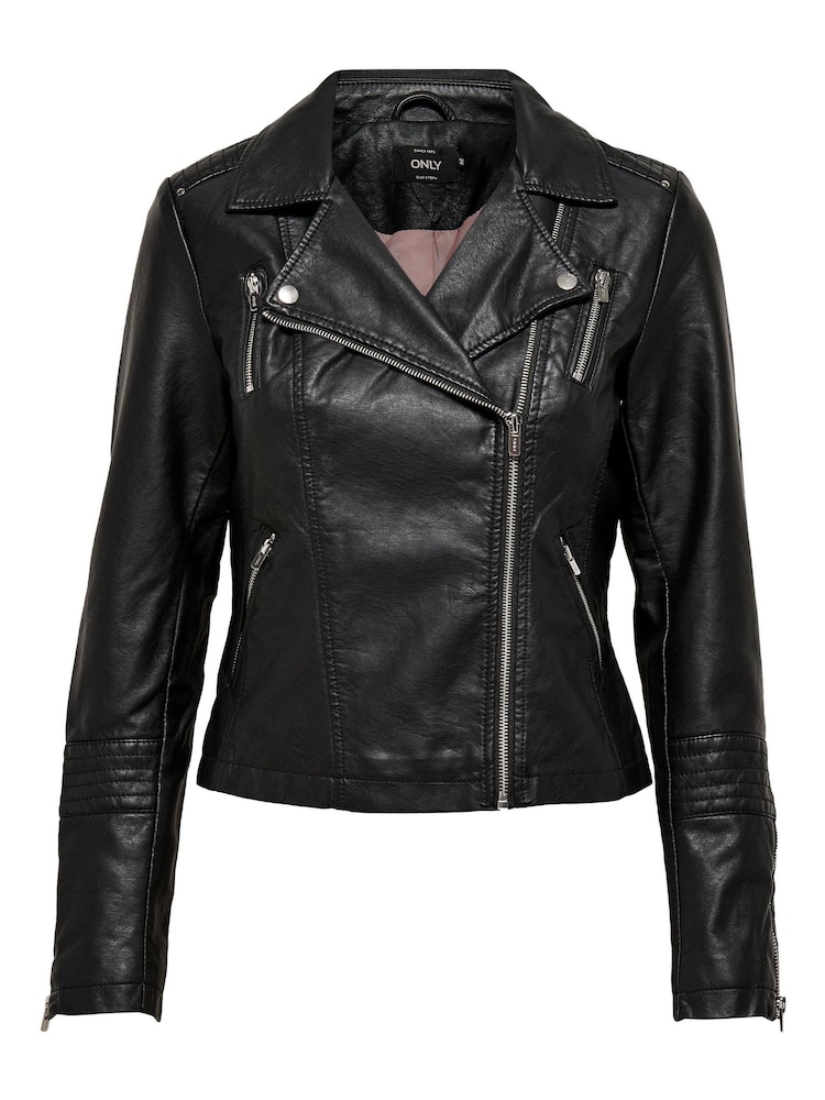 Only Black Faux Leather Biker Jacket - Image 5 of 5