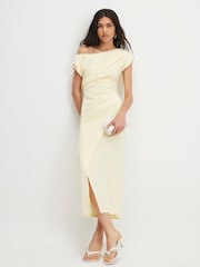 River Island Yellow Asymmetric Drape Wrap Midi Dress - Image 1 of 4