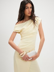 River Island Yellow Asymmetric Drape Wrap Midi Dress - Image 3 of 4