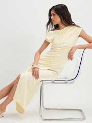 River Island Yellow Asymmetric Drape Wrap Midi Dress - Image 4 of 4