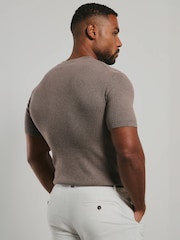 Tailored Athlete Brown Muscle Fit Soft Knitted Ribbed T-Shirt - Image 2 of 7