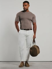 Tailored Athlete Brown Muscle Fit Soft Knitted Ribbed T-Shirt - Image 3 of 7