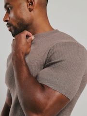 Tailored Athlete Brown Muscle Fit Soft Knitted Ribbed T-Shirt - Image 5 of 7
