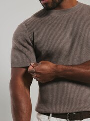 Tailored Athlete Brown Muscle Fit Soft Knitted Ribbed T-Shirt - Image 6 of 7