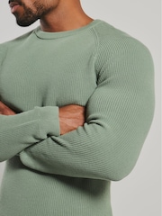Tailored Athlete Green Muscle Fit Pure Cotton Knitted Textured Crew Neck Jumper - Image 6 of 7