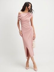 River Island Pink Asymmetric Drape Wrap Midi Dress - Image 1 of 4