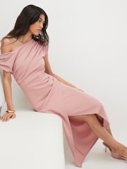 River Island Pink Asymmetric Drape Wrap Midi Dress - Image 3 of 4