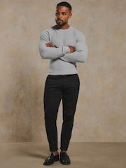 Tailored Athlete Grey Muscle Fit Pure Cotton Knitted Textured Crew Neck Jumper - Image 3 of 7