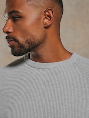 Tailored Athlete Grey Muscle Fit Pure Cotton Knitted Textured Crew Neck Jumper - Image 4 of 7