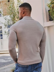 Tailored Athlete Grey Muscle Fit Extra Fine Merino Wool Half Zip Neck Jumper - Image 2 of 5