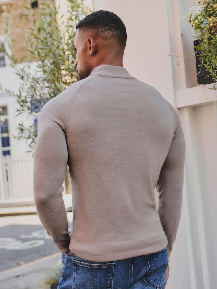 Tailored Athlete Grey Muscle Fit Extra Fine Merino Wool Half Zip Neck Jumper - Image 2 of 5 Tailored Athlete Grey Muscle Fit Extra Fine Merino Wool Half Zip Neck Jumper - Image 2 of 5