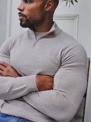 Tailored Athlete Grey Muscle Fit Extra Fine Merino Wool Half Zip Neck Jumper - Image 3 of 5